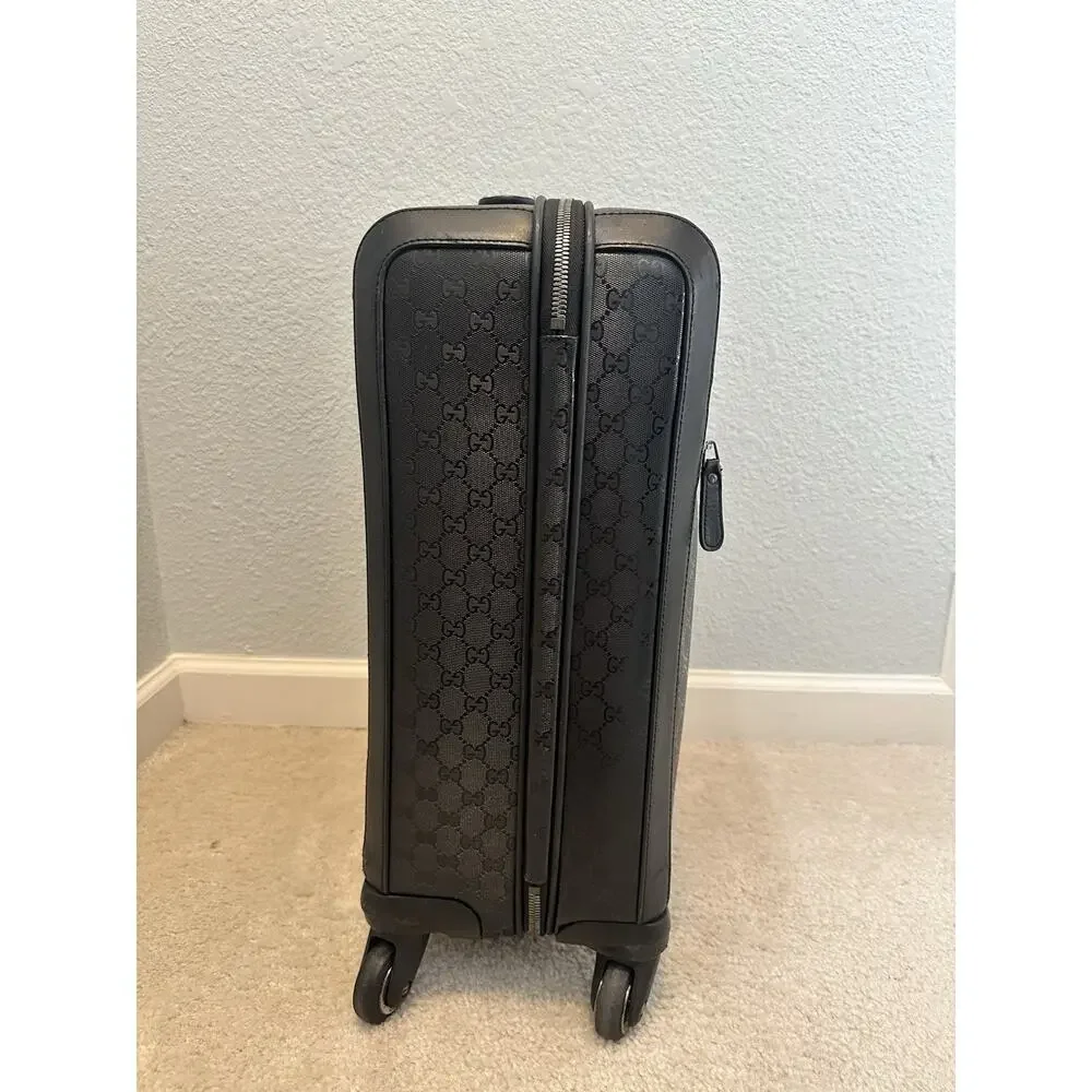 AUTHENTIC GUCCI GG IMPRIME TROLLEY SUITCASE CARRY-ON LUGGAGE BLACK 293909